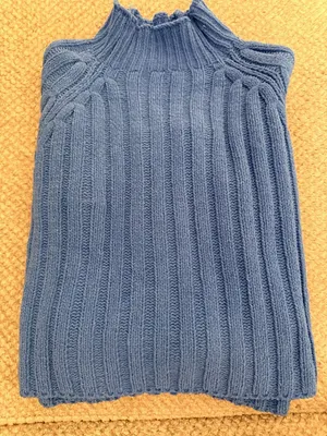 American Eagle Blue Ribbed Mock Neck Cropped Sweater Size M thumbnail 2