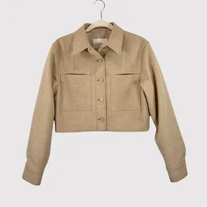 Aritzia Wilfred Womens Jacket Beige Little Cropped Button Up Crepette Stretch XS thumbnail 2