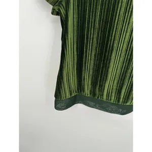 Signature Collection Green Velvet Tee Women Small Short Sleeve Striped Velour‎ thumbnail 3