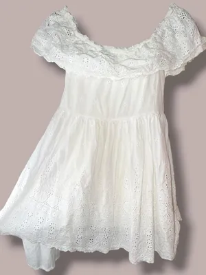 Lulus - White Eyelet Off Shoulder Babydoll Mini Dress Boho Cottagecore - Size XL thumbnail 7