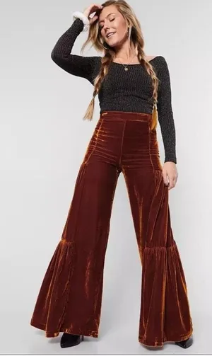 Free people NWT Say La Vie Velvet Flare Bell Wide Leg Flare Pants thumbnail 1