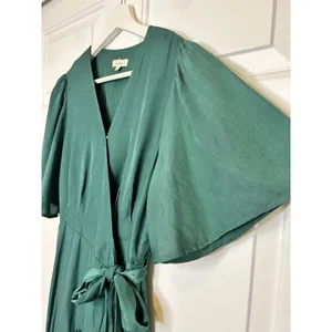In Loom Wrap Dress Medium Green Ruffle Flutter High Low thumbnail 2