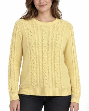 LL Bean Yellow Double L Mixed Cable Cotton Crew Neck Pullover Sweater Size LARGE thumbnail 1
