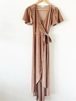Baltic Born Andi Champagne Velvet High Low Flutter Sleeve True Wrap Maxi Dress thumbnail 2