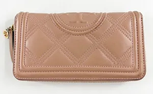 Tory Burch Flemming Continental Zip Around Leather Wallet Pink thumbnail 1