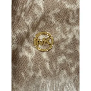 Michael Kors Scarf Womens One Size Tan Cream‎ Abstract Animal Print Fringe Wrap thumbnail 4