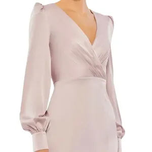 MAC DUGGAL 55635 Satin Ruched Bishop Sleeve Gown, Size 4, New w/ Tag MSRP $398 thumbnail 2