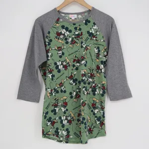 LuLaRoe Randy Disney Mickey Minnie Mouse Raglan Baseball Tee Green Grey Medium thumbnail 1