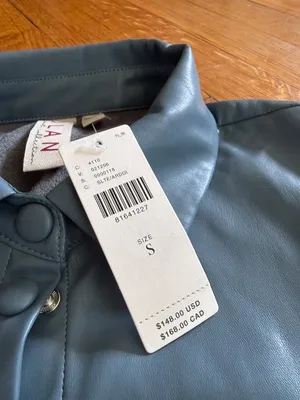 NWT Anthropologie Dolan left coast Puff Sleeve Faux Leather Blouse blue Size S thumbnail 4