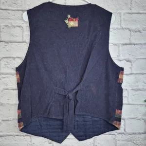 Vintage Bobbie Brooks Fall Corduroy Vest Embroidered Scarecrow Barn Patchwork L thumbnail 9