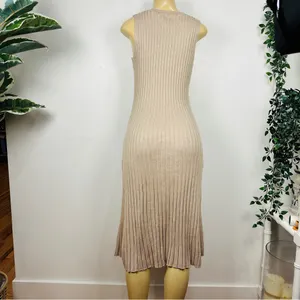 A New Day Wide Ribbed Sweater Midi Dress Sz L Sleeveless Fit Flare Beige thumbnail 5