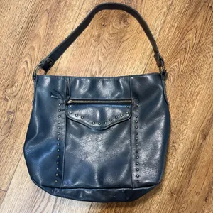 Y2K Black Studded Faux Leather Hobo‎ Shoulder Bag Brass Hardware Western Boho thumbnail 9