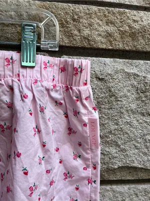 LOUNGE Pajama Set Cropped Button Up Shorts Pink Ditsy Floral Cotton XL thumbnail 12