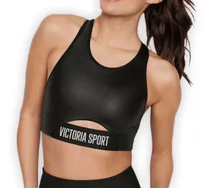 Victoria Sport "The Player" Racerback Sports Bra - Black Shiny Metallic Cutout M thumbnail 1