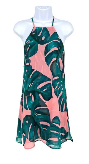 Show Me Your Mumu Byron Resortwear Palms Away Pink Green Tropical Mini Dress XS thumbnail 1