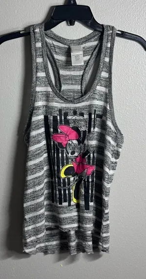 Disney‎ Minnie Mouse Women Stripe Sleeveless Tank Top Gray Size M. thumbnail 1