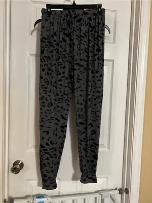 Women's Charcoal Grey Leopard Print Drawstring Jogger Pants thumbnail 2