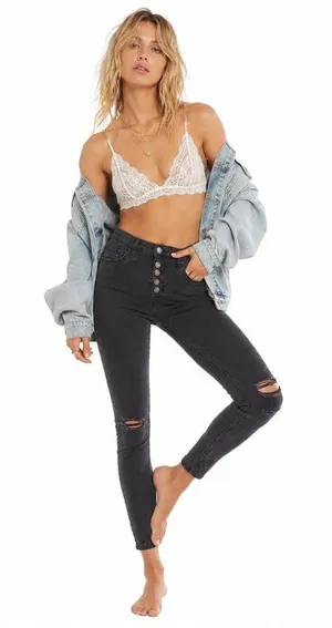 Free People Sabrina Button Front High Waisted Skinny Washed Black Gray Size 25 thumbnail 1