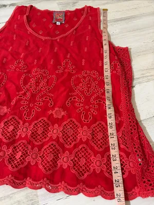 Johnny Was Luanna Red Eyelet Scoop Neck Tank Blouse thumbnail 13