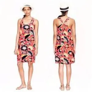 J Crew Tropical Silk Hibiscus Coral Twist Back Sundress thumbnail 2