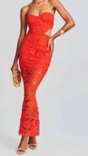 Amable by Mable Lace Maxi Orange Dress(Size Medium) thumbnail 1