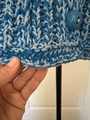 Zara Woman’s Loose Knit Blue Sweater Vest with Big Blue buttons, Sz L thumbnail 11