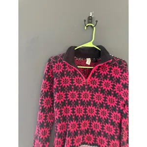 Obermeyer Womens Pink Black Snowflake‎ Fair Isle Wool Blend 1/4 Zip Sweater S thumbnail 2