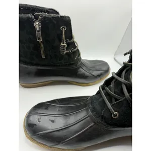Sperry Saltwater Black Leopard Suede Duck Boots Womens 10 Ankle Rain‎ Boots thumbnail 9