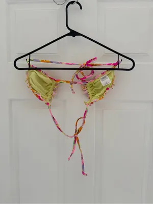 wild fable Girls Floral Ruffle Bikini Top - Pink, Yellow & Purple thumbnail 3