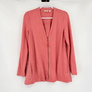 Logo Lounge Lace Back Zip Cardigan Sz M Terracotta Lagenlook Boho Artsy Layer thumbnail 2