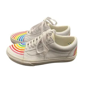 Vans x Flour Shop White Old Skool Leather Rainbow Sneakers Women’s 9 Pride Fun thumbnail 2
