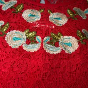 Entro Womens SIze Large Red Lace Tank Top Embroidered Floral Neck Keyhole Boho thumbnail 7