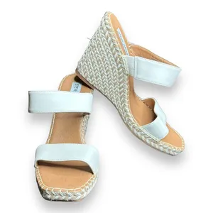 Steve Madden Icey Espadrille two white strap wedges Sz‎ 9.5 Leather thumbnail 6