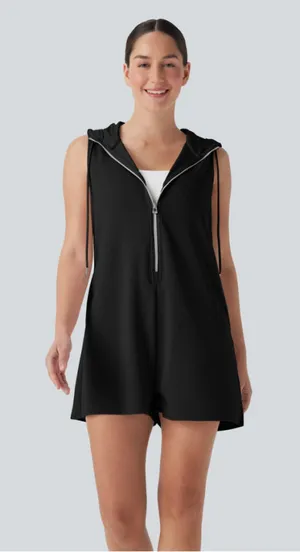 Halara Hooded Sleeveless Zipper Casual Jumpsuit with Pockets Size XL Black thumbnail 1