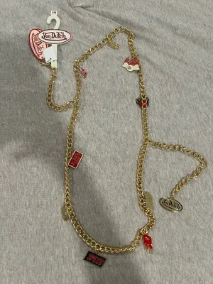 Von Dutch Gold-Tone Charm Chain Belt Necklace - Red & Gold Size S/M thumbnail 1