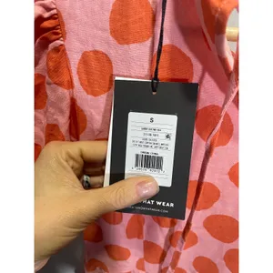 Who What‎ Wear Tiered Midi Dress Womens S Pink Orange Polka Dot Puff Sleeve Boho thumbnail 5