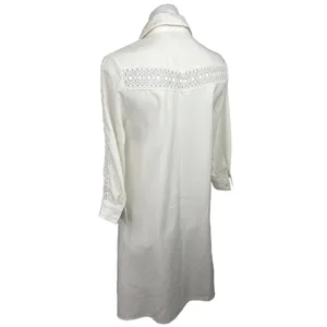 Glamorous White Button Down Lace Crochet Trim 3/4 Sleeve Midi Shirt Dress Sz 12 thumbnail 2