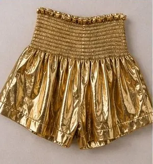 Queen‎ of Sparkles Gold Metallic Smocked High Waist Flared Shorts Womens XS thumbnail 1