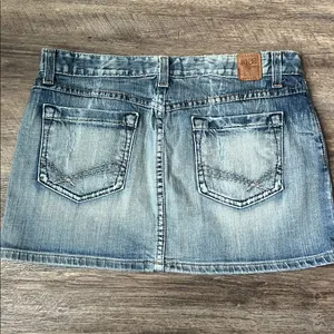 Y2K Buckle Denim Mini Skirt Sz 30 Low Rise Distressed Festival Indie Sleaze ♠️ thumbnail 2
