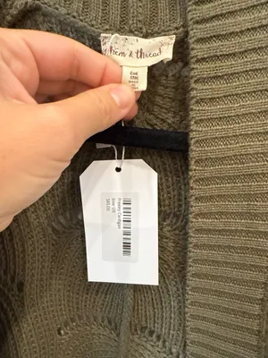 Hem & Thread Olive Green Open Knit Oversized Cardigan One Size NWT thumbnail 3