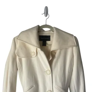 Moda Size Small‎ Wool Blend Cream Button Belted Pea Coat Old Money thumbnail 2