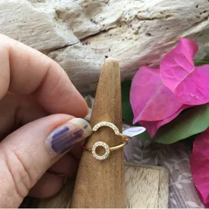 14k Gold Sterling Silver CZ Open Circle Ring Set Size 7 thumbnail 5