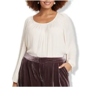 ✨A New Day Women's Balloon Long Sleeve Femme Popover Cream Sz Medium Shirt✨ thumbnail 4