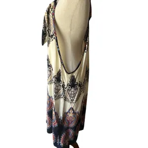 Women’s M Paisley Slip Dress Beige Black Blue Orange V-Neck Strappy Knee thumbnail 4