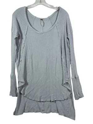 Free‎ People We The Free Waffle Knit Thermal Tunic Top Blue Grey Medium F-99 thumbnail 1