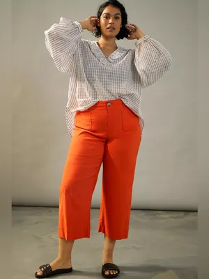 Maeve The Colette High Rise Wide Leg Crop Pant in Orange Size 30 thumbnail 3