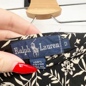 Ralph Lauren Womens Black Floral Rayon Cottagecore A-Line Wrap Midi Skirt 12 thumbnail 5