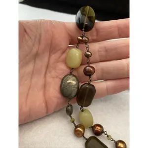 Peyote Bird Pearl Leather Stone 2 Strand‎ 925 Sterling Silver 20'' Necklace 60g thumbnail 12