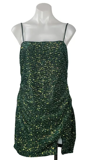 NEW Cotton Candy LA Green Sequin Sleeveless Square Cami Mini Bodycon Dress L thumbnail 1