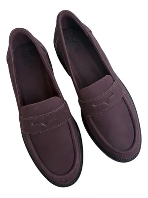EUC Toms Leather Cara Loafers Deep Plum Size 7 thumbnail 2